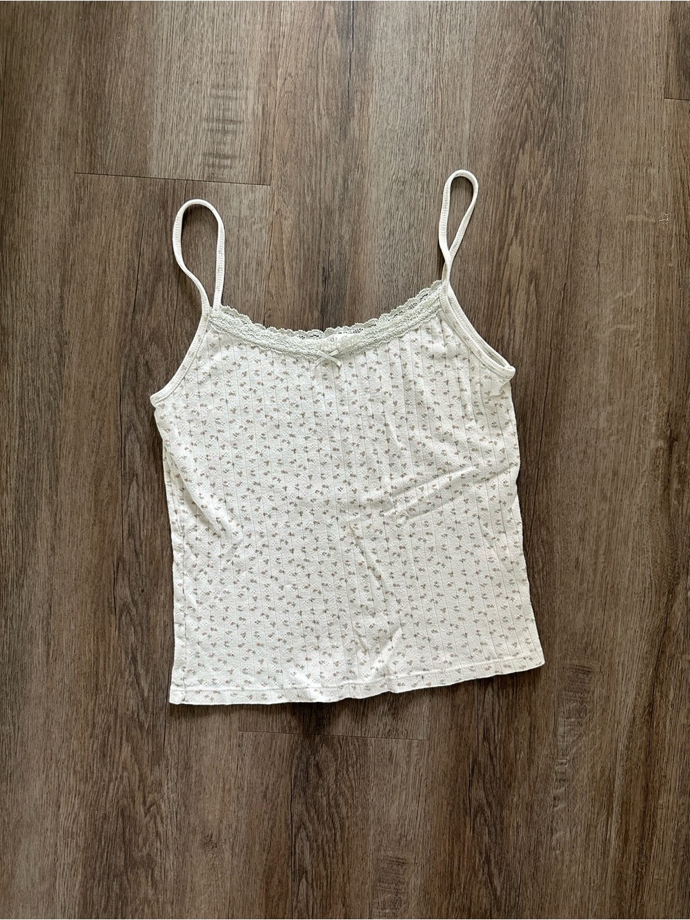 Brandy Melville Cream Floral Lace-Trim Cami Tank